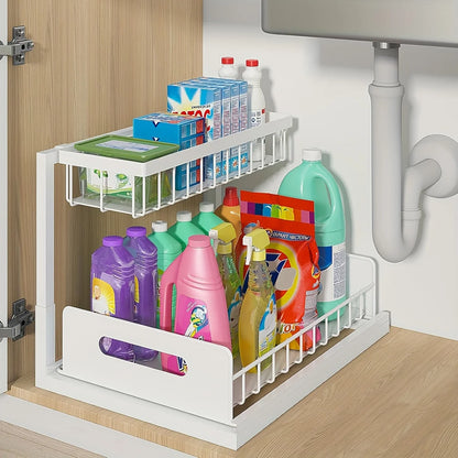 Metalowy organizer pod zlew 2-poziomowy - widok z boku