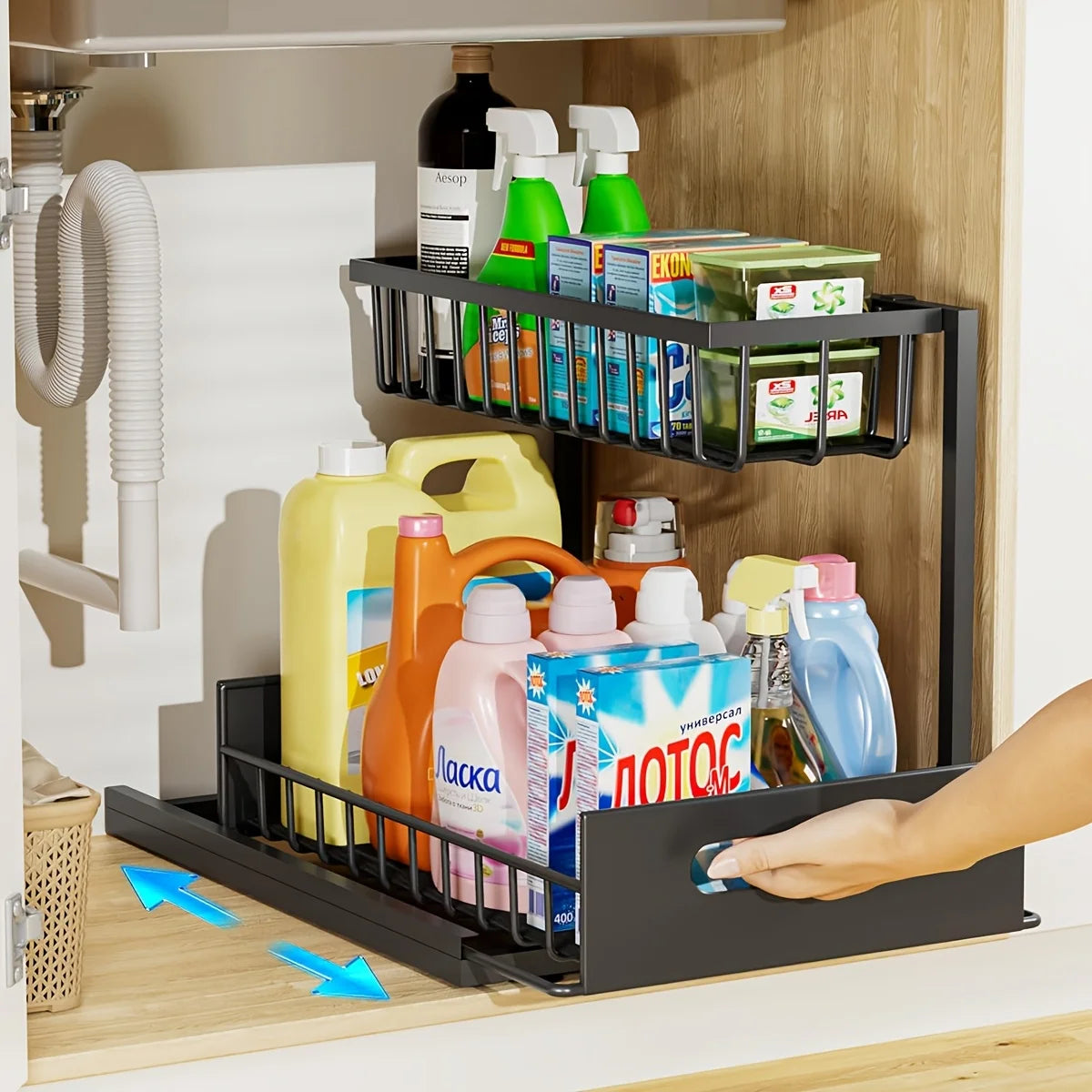 Metalowy organizer pod zlew 2-poziomowy - detale